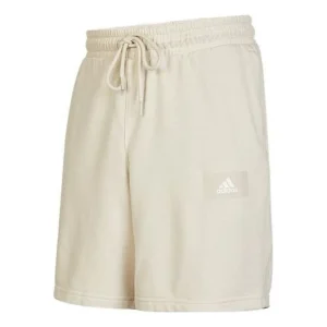 Men's adidas Logo Printing Pattern Lacing Elastic Waistband Straight Shorts Beige HZ7029