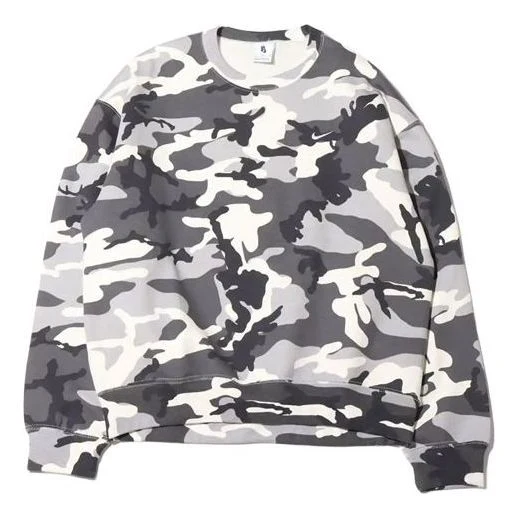 Men's Nike Solo Swoosh Camouflage Fleece Round Neck Pullover Gray DN1256-133