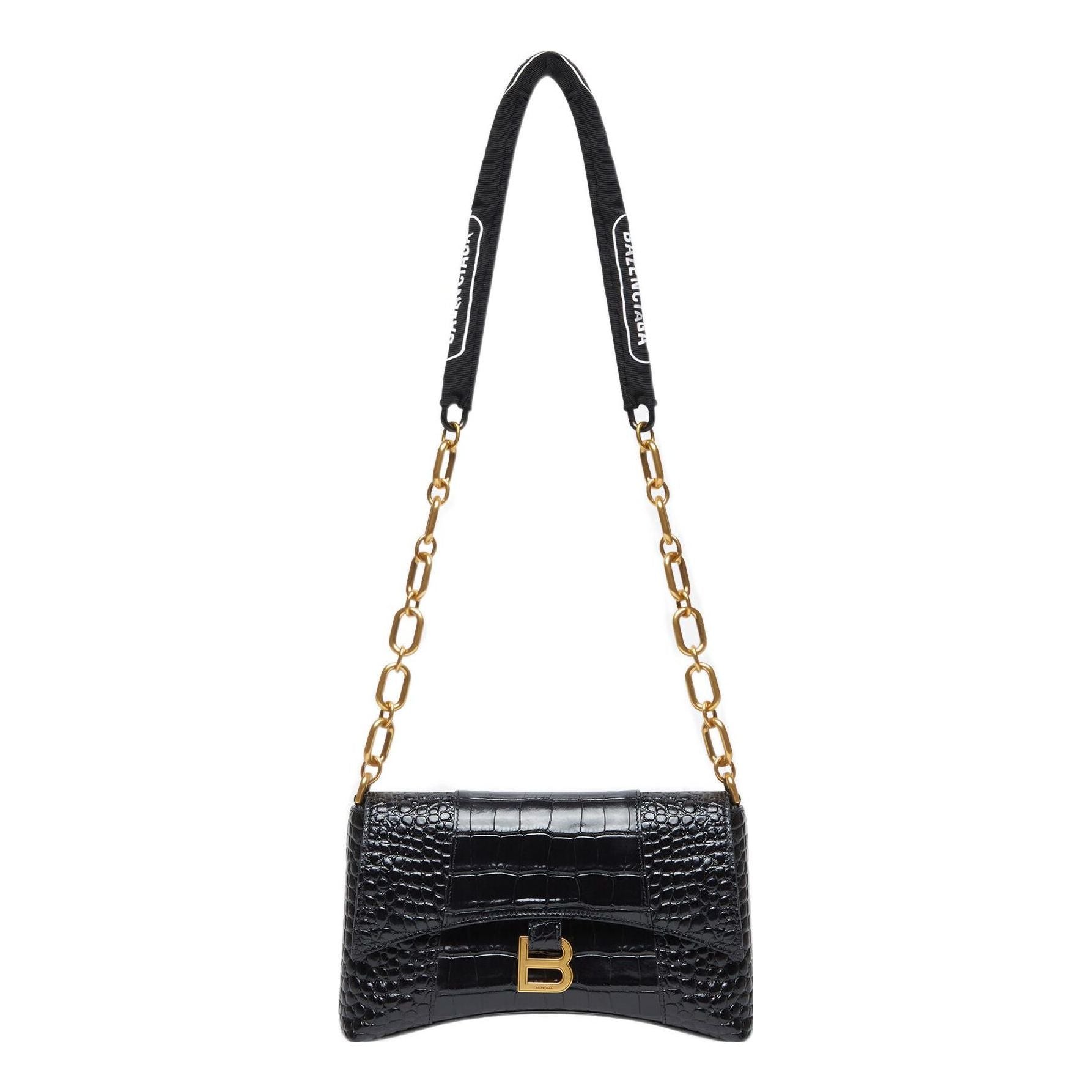 (WMNS) Balenciaga Downtown Xs Shoulder Bag Crocodile Embossed 'Black' 6891212106F1090