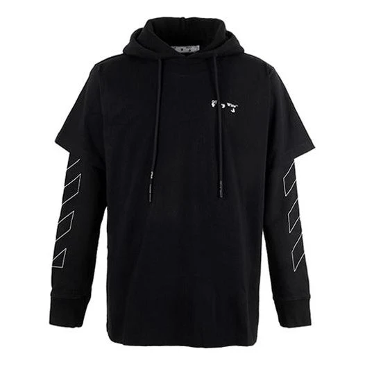 Off-White Stripe Logo Printing Sleeve Loose Fit Black OMBB051F20FLE0011001