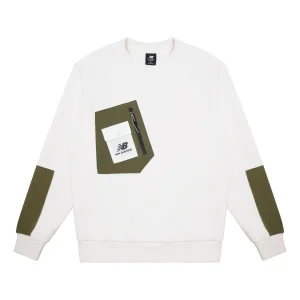 New Balance Pocket Splicing Knit Sports Round Neck Pullover Couple Style White AMT13378-IV