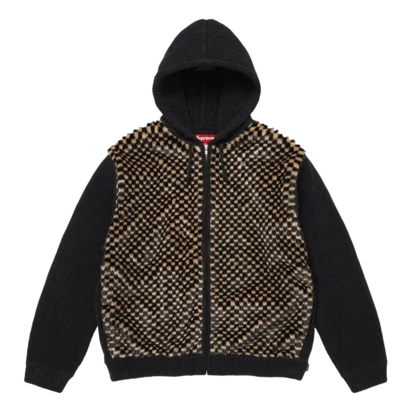 Supreme SS26 Checkerboard Faux Fur Zip Up Hooded Sweater 'Black' SUP-SS26-127-BLK