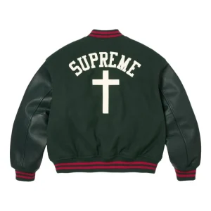 Supreme SS26 Cross Varsity Jacket 'Dark Green' SUP-SS26-155-GRN