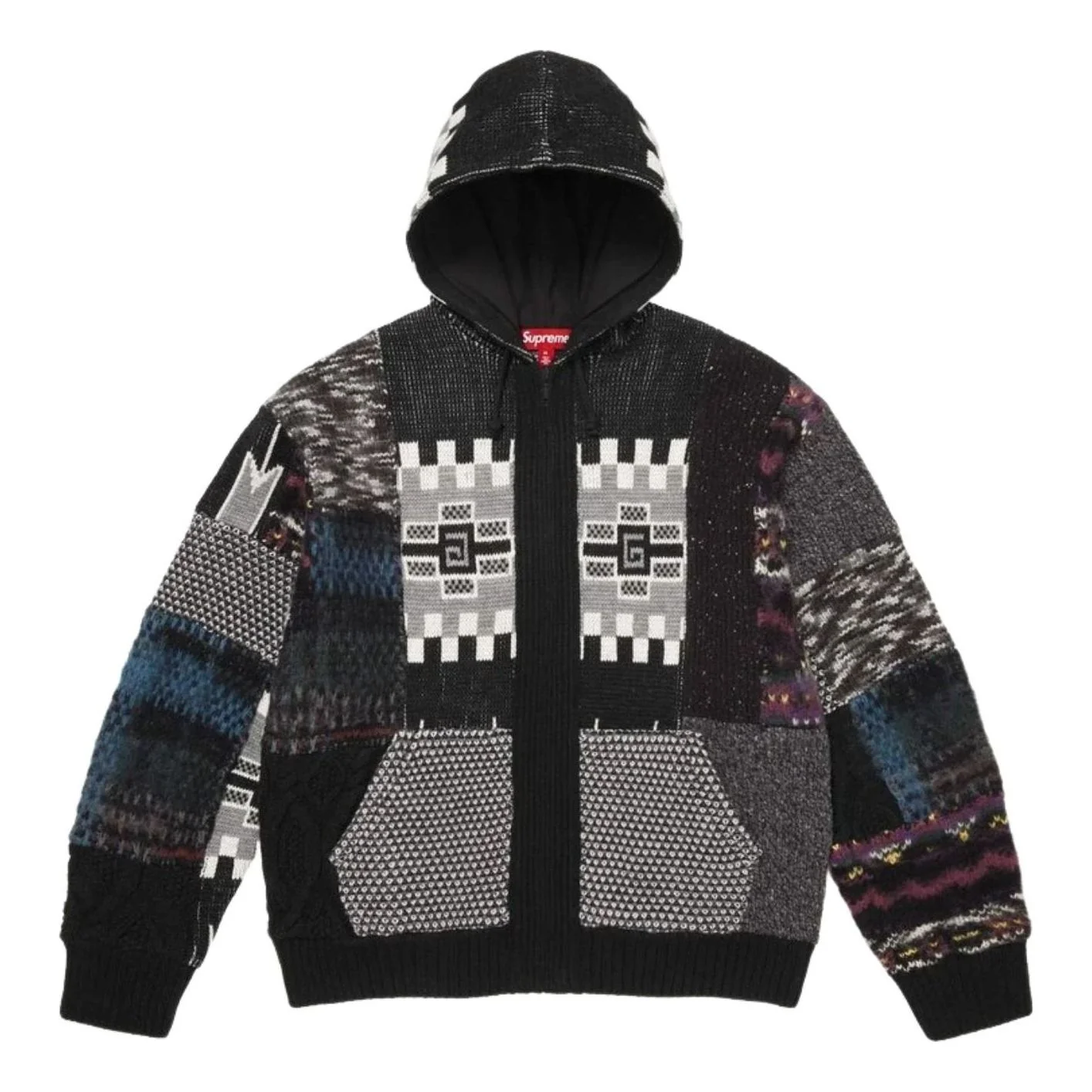 Supreme SS26 Patchwork Zip Up Hooded Sweater 'Black' SUP-SS26-261-BLK