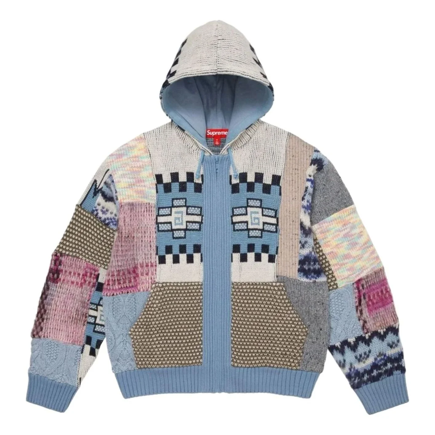 Supreme SS26 Patchwork Zip Up Hooded Sweater 'Light Blue' SUP-SS26-261-BLU
