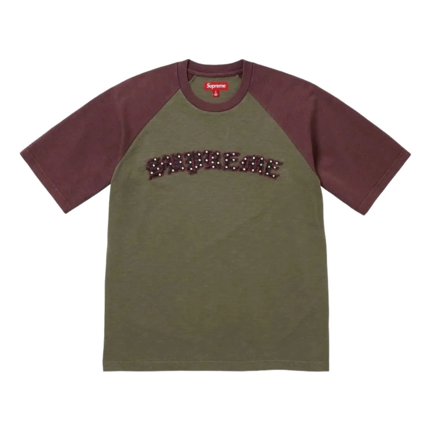 Supreme SS26 Rhinestone Raglan S/S T-Shirt 'Olive' SUP-SS26-135-GRN