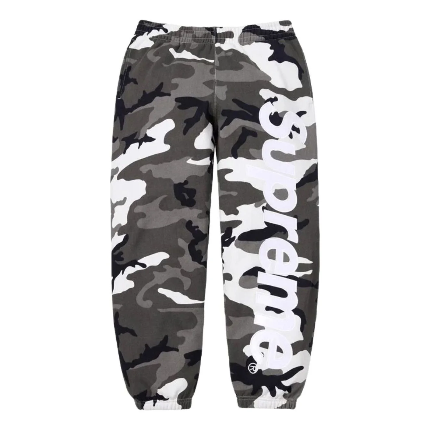 Supreme SS26 Satin Appliqué Sweatpants 'Snow Camo' SUP-SS26-193-SAM