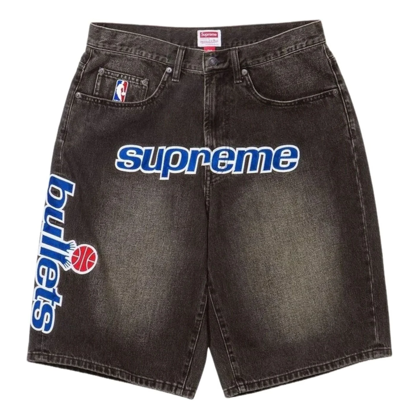Supreme x Mitchell & Ness SS26 Washington Bullets Baggy Denim Short 'Washed Black' SUP-SS26-280