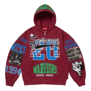 Supreme SS26 Warriors Appliqué Zip Up Hooded Sweatshirt 'Cardinal' SUP-SS26-212-RED