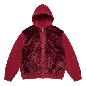 Supreme SS26 Checkerboard Faux Fur Zip Up Hooded Sweater 'Red' SUP-SS26-127-RED