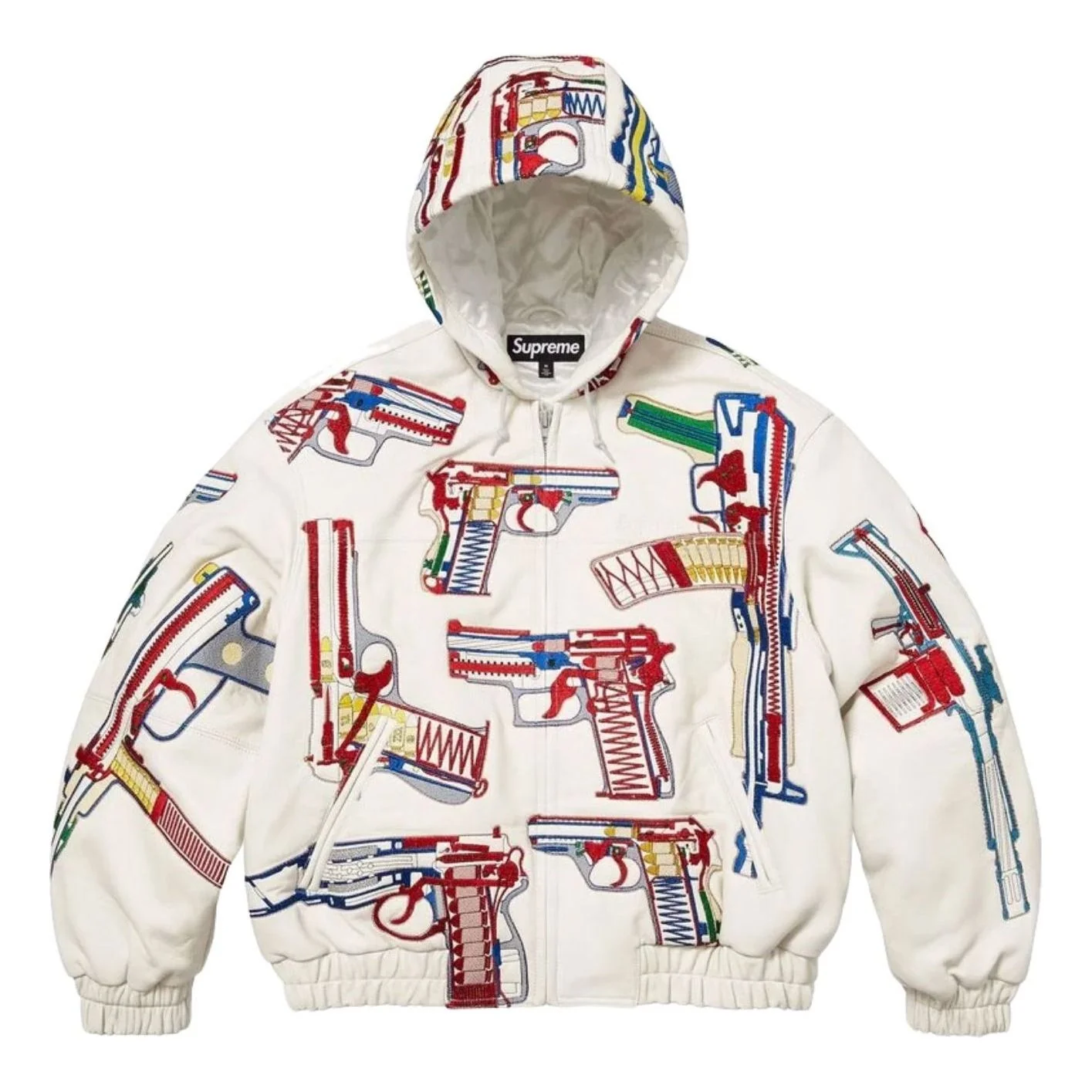 Supreme SS26 Guns Embroidered Hooded Leather Jacket 'White' SUP-SS26-050-WHT